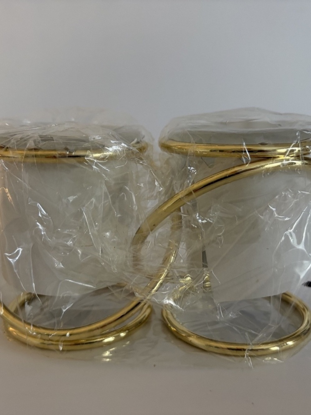 NIB Vintage Partylite Frosted Glass Gold Tone Interlocking Votive Candle Holder